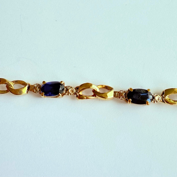 10K Solid Yellow Gold 3 CTW Natural Dark Blue Sapphire 3.5mm Tennis Bracelet - Picture 4 of 9